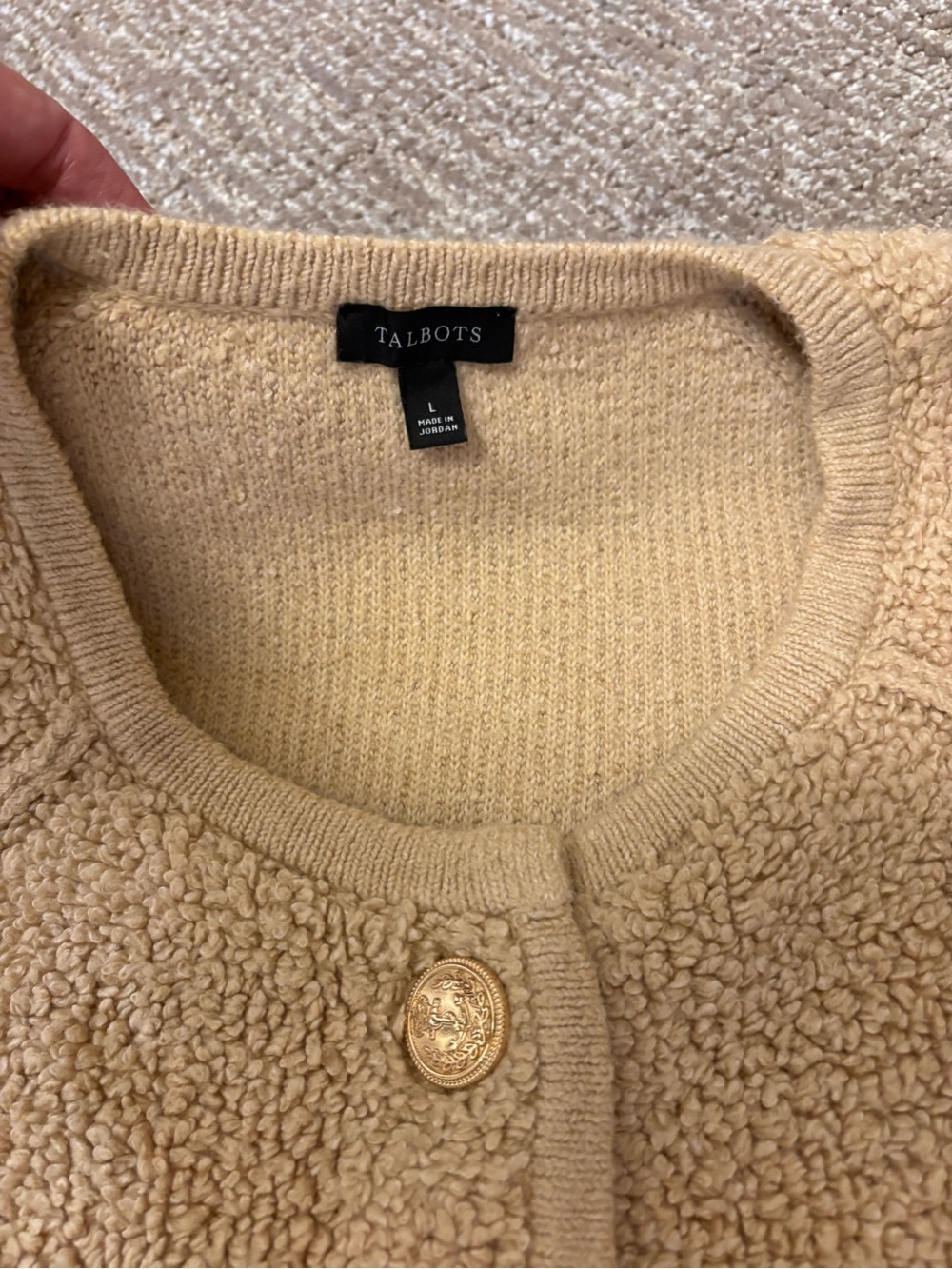 Talbots Boucle Teddy Bear Cardigan Sweater With Gold Buttons | Size Large - Picture 7 of 11